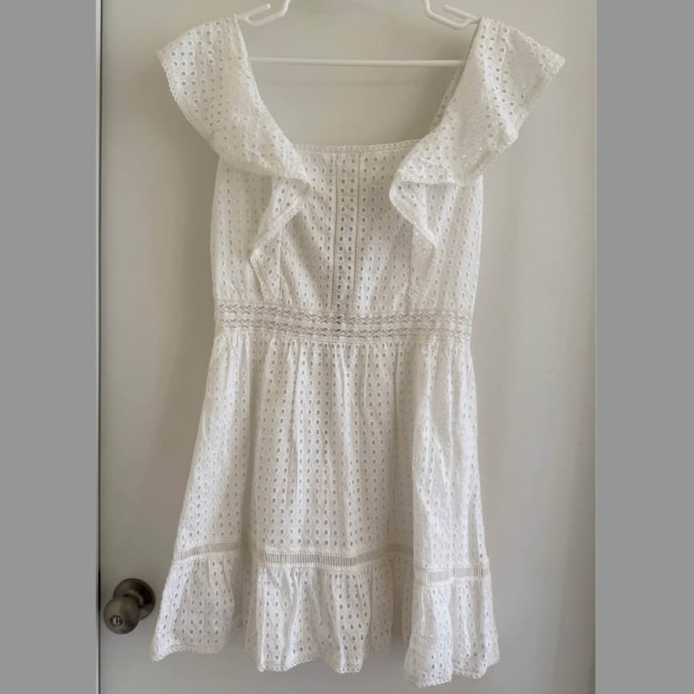 Alice & Olivia White Ruffle Eyelet Dress